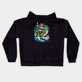 Cat Riding Shark Oceanic Excursion Kids Hoodie